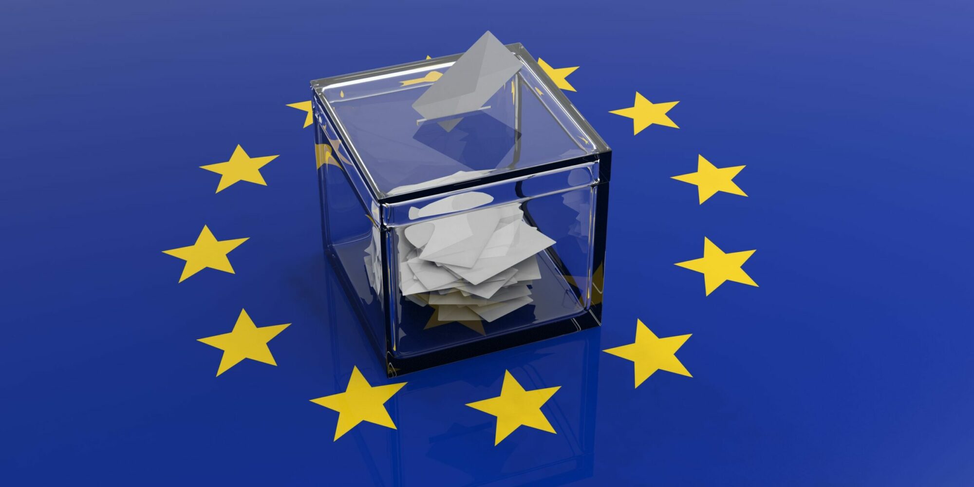 Ballot box on a european union flag. 3d illustration